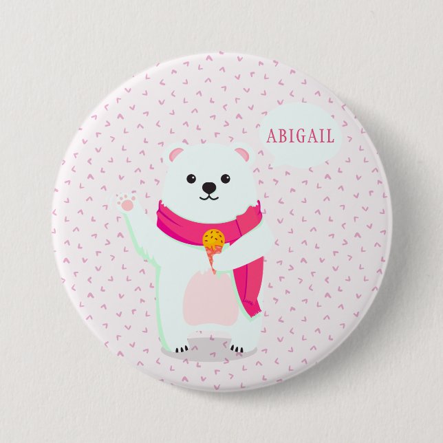 Cute Polar Bear Personalized Button (Front)