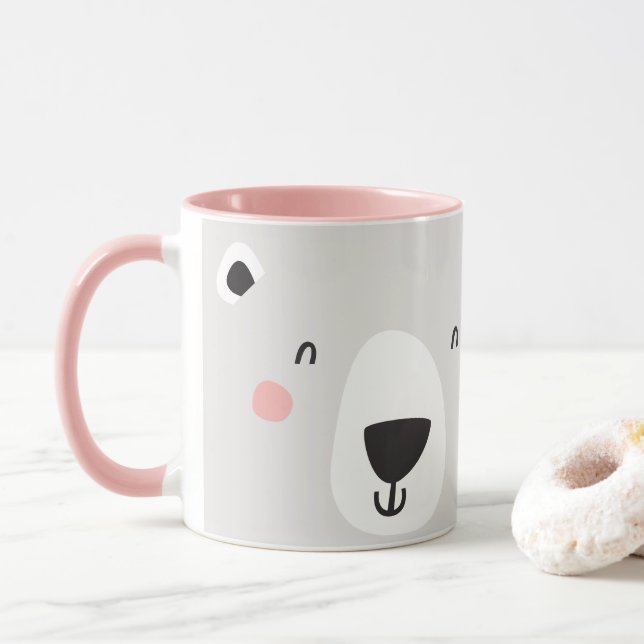 Cute polar bear personalized children's mug (With Donut)