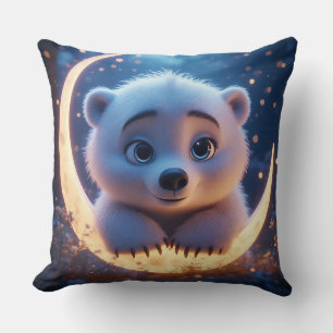 Cute Polar Bear Resting Under a Starry Night Sky Throw Pillow