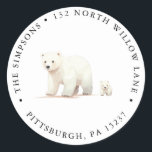 Cute Polar Bear Return Address Classic Round Sticker<br><div class="desc">Dress up your Christmas cards,  baby shower or birthday invitations with these adorable return address stickers. Featuring a watercolor polar bear cub and mama. Customize with your address.</div>