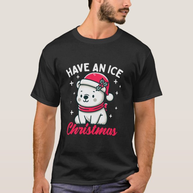 Cute Polar Bear Santa Hat Funny Pun Christmas Wint T-Shirt (Front)