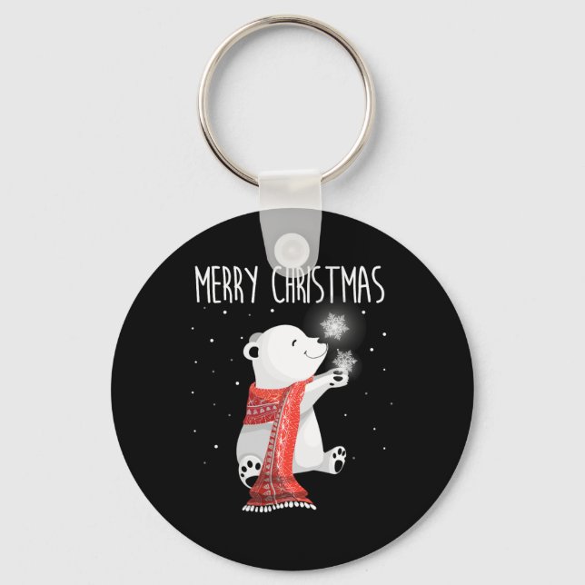 Cute Polar Bear Scarf Merry Christmas Xmas Holiday Keychain (Front)