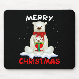 Cute Polar Bear Scarf Merry Christmas Xmas Holiday Mouse Pad