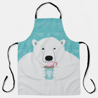 Cute Polar Bear Sipping Cocoa Illustration on Teal