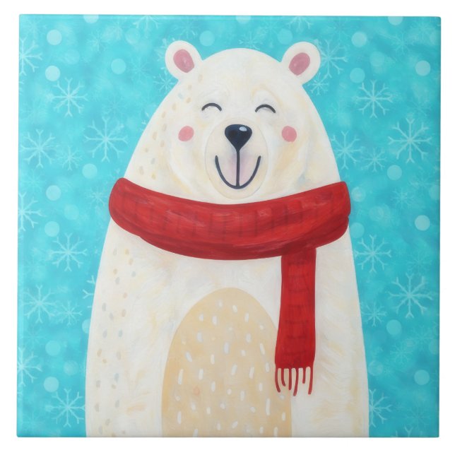 Cute Polar Bear Snow Winter Decorative Tile (Front)