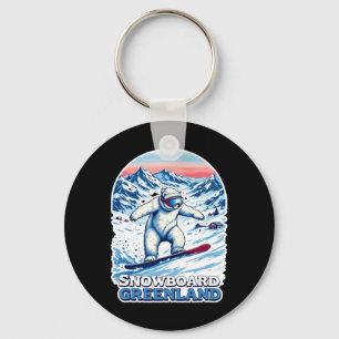 Cute Polar Bear Snowboarding In Greenland Keychain