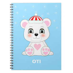 Cute Polar Bear & Snowflakes on Columbia Blue Notebook