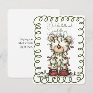 Cute Polar Bear Tangled In Christmas Lights Holiday Card