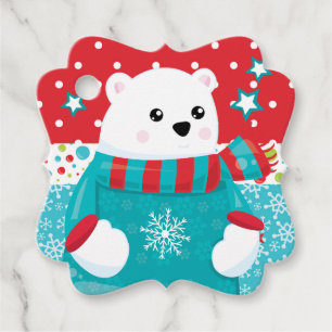 Cute polar bear wearing Christmas snow sweater Favour Tags