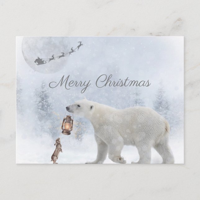 Cute Polar Bear Wild Rabbit Santa Winter Christmas Holiday Postcard (Front)