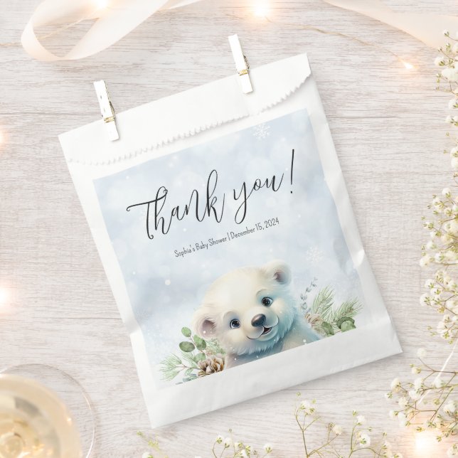 Cute Polar Bear Winter Baby Shower Blue Snow Favour Bag (Clipped)