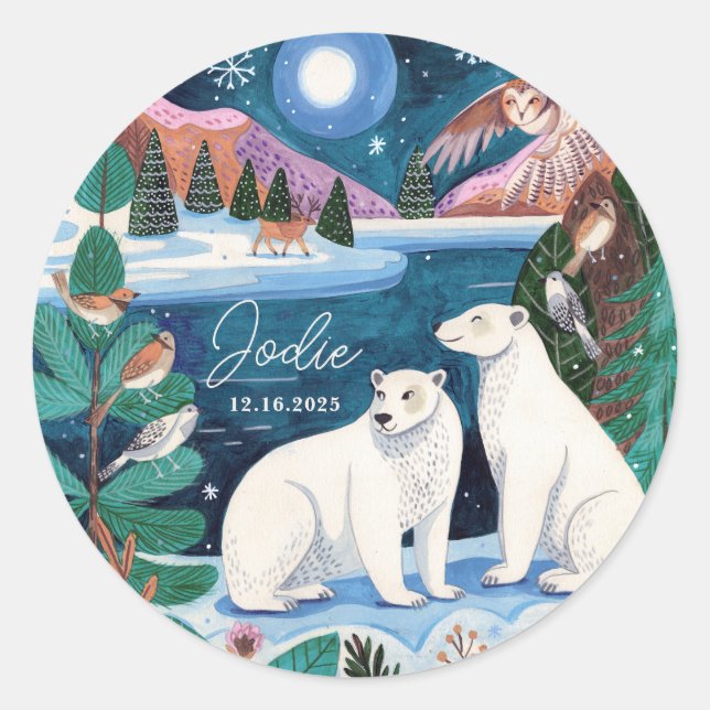 Cute Polar Bear Winter Baby Shower Classic Round Sticker (Front)