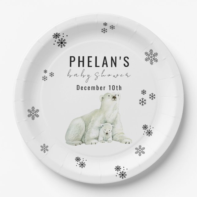 Cute Polar Bear Winter Baby Shower Paper Plate (Front)