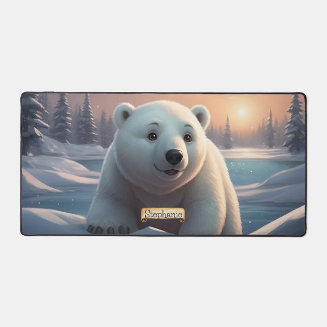 Cute Polar Bear Winter Cartoon Desk Mat (Front)