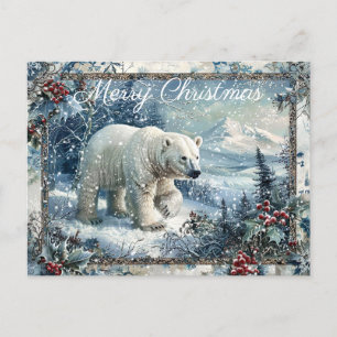 Cute Polar Bear Winter Christmas Holiday Postcard