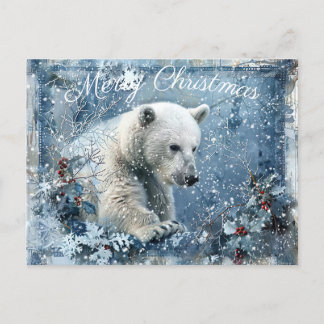Cute Polar Bear Winter Christmas Holiday Postcard