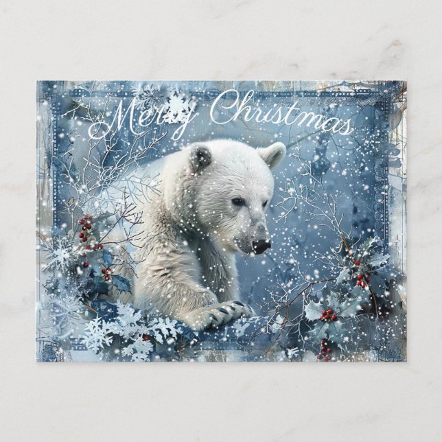 Cute Polar Bear Winter Christmas Holiday Postcard (Front)