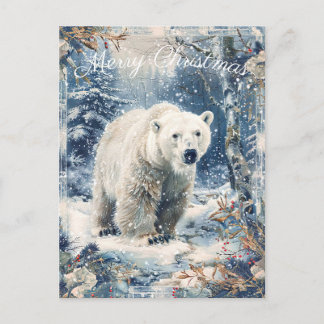 Cute Polar Bear Winter Christmas Holiday Postcard