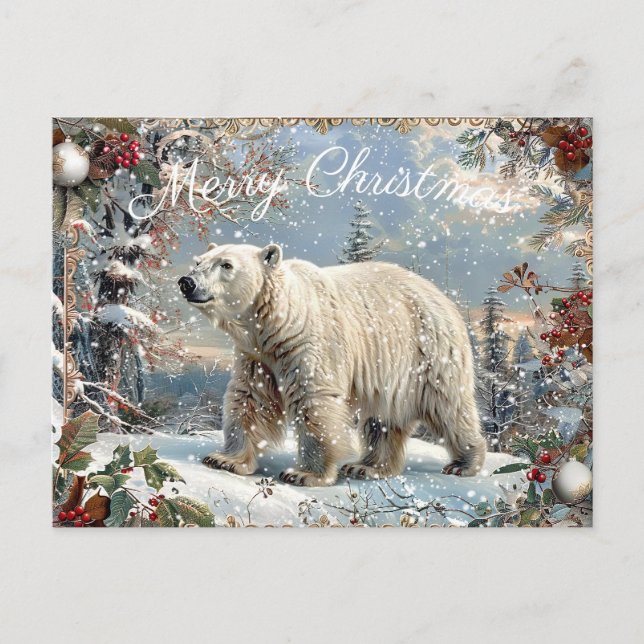 Cute Polar Bear Winter Christmas Holiday Postcard (Front)