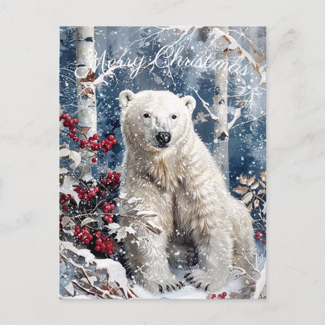 Cute Polar Bear Winter Christmas Holiday Postcard (Front)
