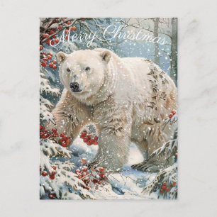 Cute Polar Bear Winter Christmas Holiday Postcard