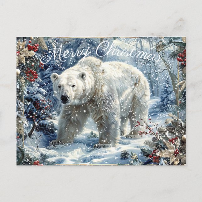 Cute Polar Bear Winter Christmas Holiday Postcard (Front)