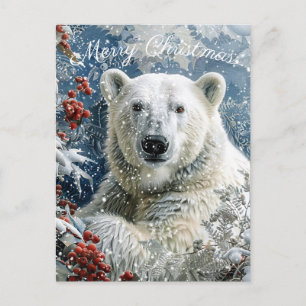 Cute Polar Bear Winter Christmas Holiday Postcard