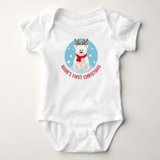 Cute Polar Bear with Antlers - First Christmas Baby Bodysuit