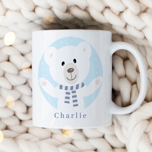 Cute Polar Bear with Blue Scarf Christmas Coffee Mug (Creator Uploaded)