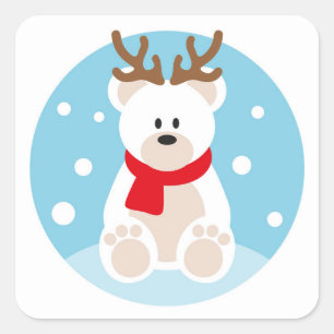 Cute Polar bear with deer horns Square Sticker