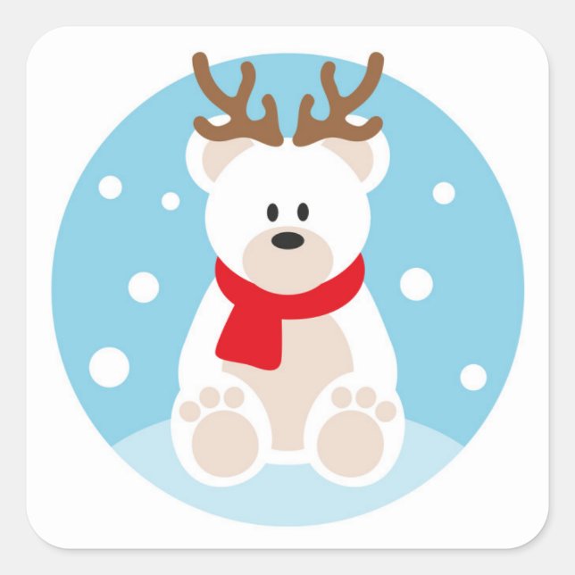 Cute Polar bear with deer horns Square Sticker (Front)