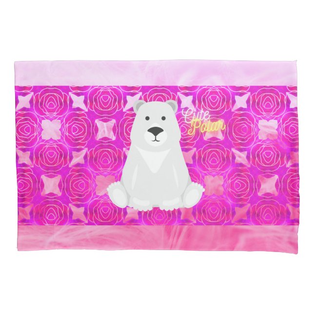 Cute Polar Bear with Pink Edge Pillowcase (Front-Left)