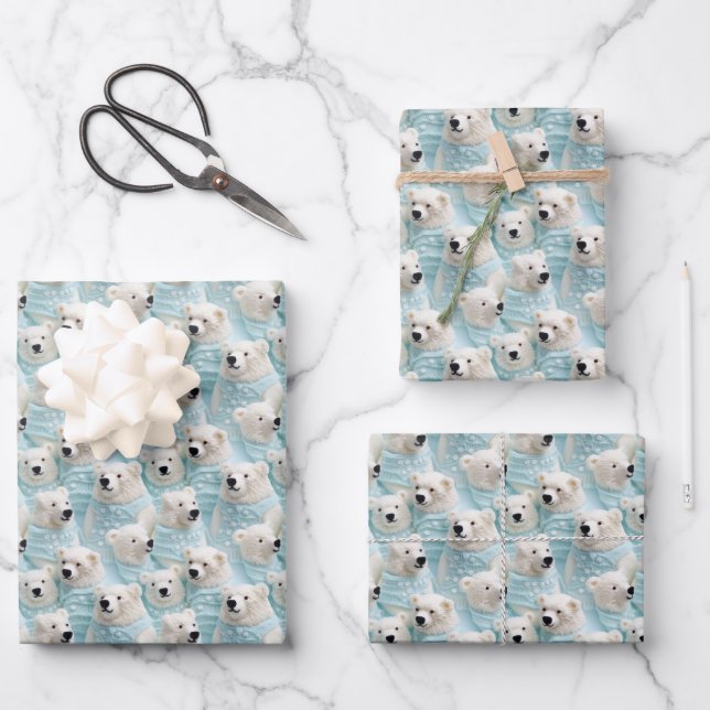 Cute Polar Bear Wrapping Christmas Paper Teal Aqua (Front)