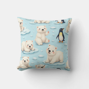 Cute polar bears and penguins throw pillow