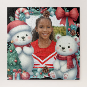 Cute Polar Bears Christmas Peppermint Photo  Jigsaw Puzzle