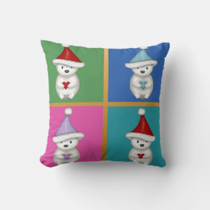 Cute Polar Bears Colourful Christmas Design Throw Pillow