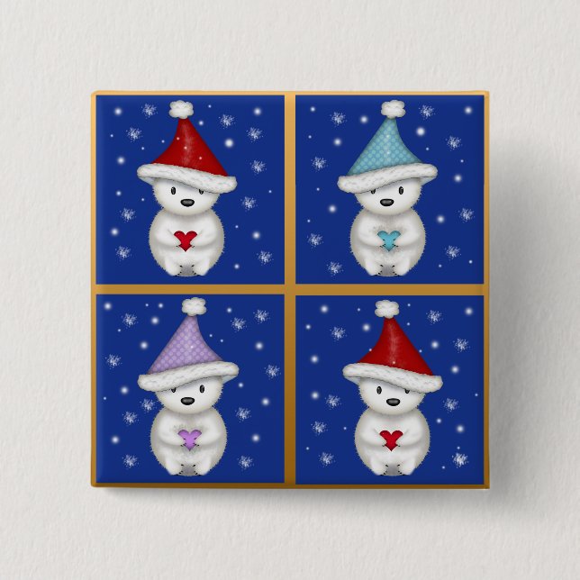 Cute Polar Bears Design 2 Inch Square Button (Front)