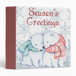 Cute Polar Bears in Red and Green Scarf Binder