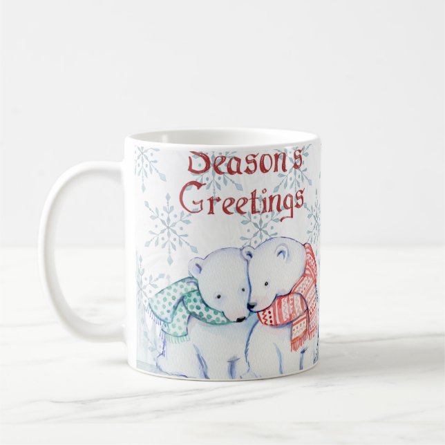 Cute Polar Bears in Red and Green Scarf Coffee Mug (Left)