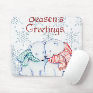 Cute Polar Bears in Red and Green Scarf Mouse Pad