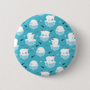 Cute Polar bears in Santa Hats Christmas Pattern 2 Inch Round Button