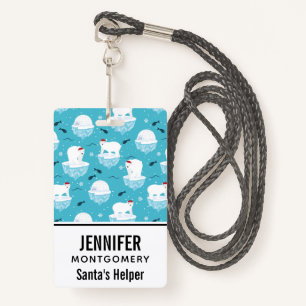 Cute Polar bears in Santa Hats Christmas Pattern Badge