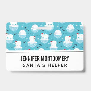 Cute Polar bears in Santa Hats Christmas Pattern Badge