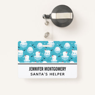 Cute Polar bears in Santa Hats Christmas Pattern Badge