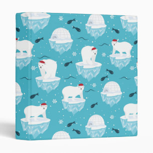 Cute Polar bears in Santa Hats Christmas Pattern Binder