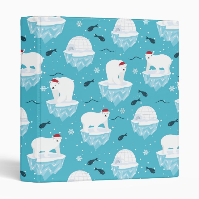 Cute Polar bears in Santa Hats Christmas Pattern Binder (Front/Spine)