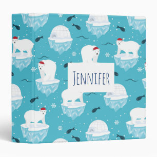 Cute Polar bears in Santa Hats Christmas Pattern Binder