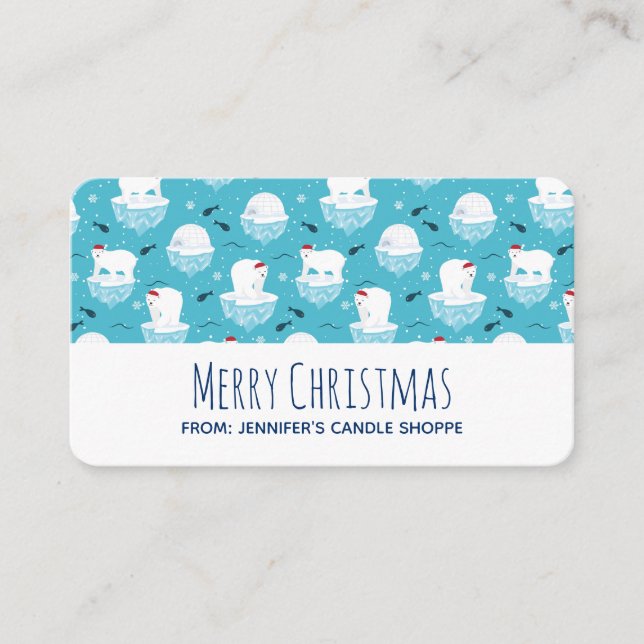 Cute Polar bears in Santa Hats Christmas Pattern Business Card (Front)