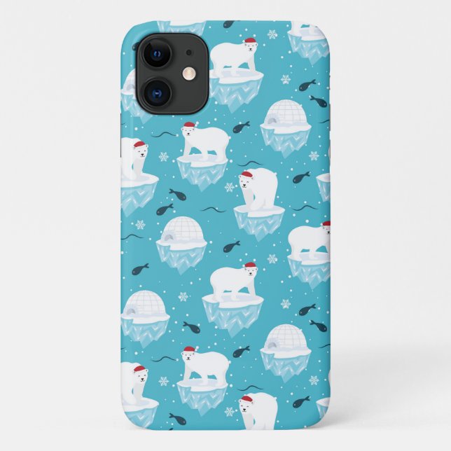 Cute Polar bears in Santa Hats Christmas Pattern Case-Mate iPhone Case (Back)