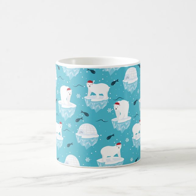 Cute Polar bears in Santa Hats Christmas Pattern Coffee Mug (Center)